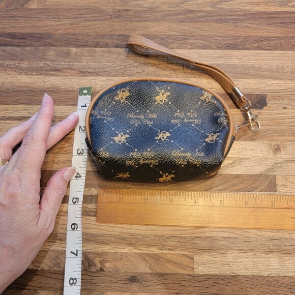 Beverly Hills Polo Club Signature Print Brown/Tan Zip Wristlet Purse - Picture 7 of 12